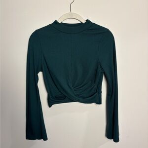 Nasty Gal Ribbed Top Bell Sleeve dark green